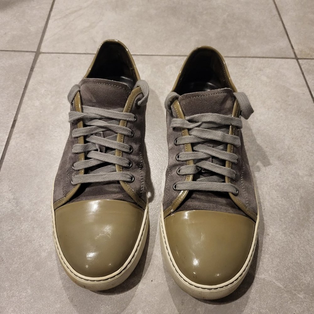 Lanvin Men's Suede & Patent Leather Cap Toe Sneakers